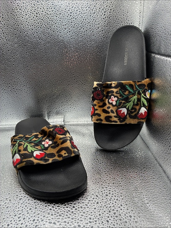 Steve Madden Shoes - Steve Madden Leopard Embroidered Slide Sandals - Black/Tan/Red/Green